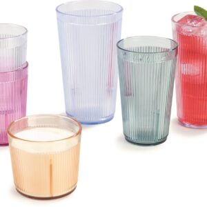 Carlisle FoodService Products Crystalon Stack-All Stackable Tumbler Plastic Tumbler with Ribbed Texture for Restaurants, Catering, Kitchens, Plastic, 8.4 Ounces, Clear