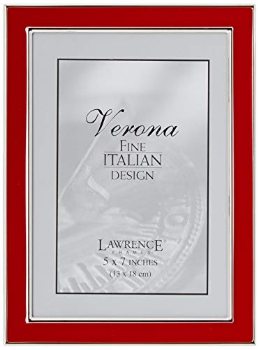 Lawrence Frames Silver Plated Metal with Red Enamel Picture Frame, Red, 5x7