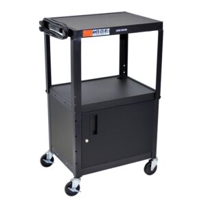 luxor multipurpose adjustable height steel a/v utility cart with cabinet - black
