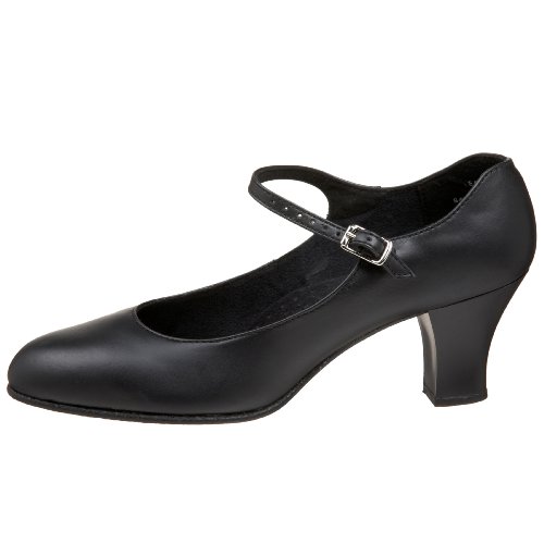 Capezio Student Footlight Character Dance Shoes, Professional Dance Shoes For Women With Non-Slip Heel, Leather Upper & Comfortable Design, Stylish & Supportive Character Shoe - Black, Size 6