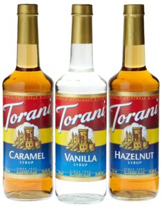 torani coffee syrup variety pack - vanilla, caramel, hazelnut, 3-count, 25.4-ounce bottles (pack of 3)