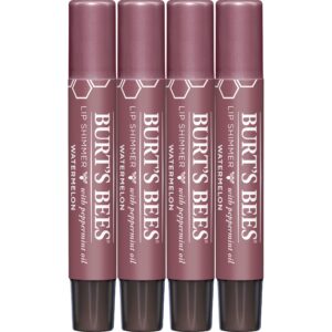 burt's bees shimmer lip tint, mothers day gifts for mom tinted lip balm stick, moisturizing for all day hydration with natural glowy pigmented finish & buildable color, watermelon (4-pack)