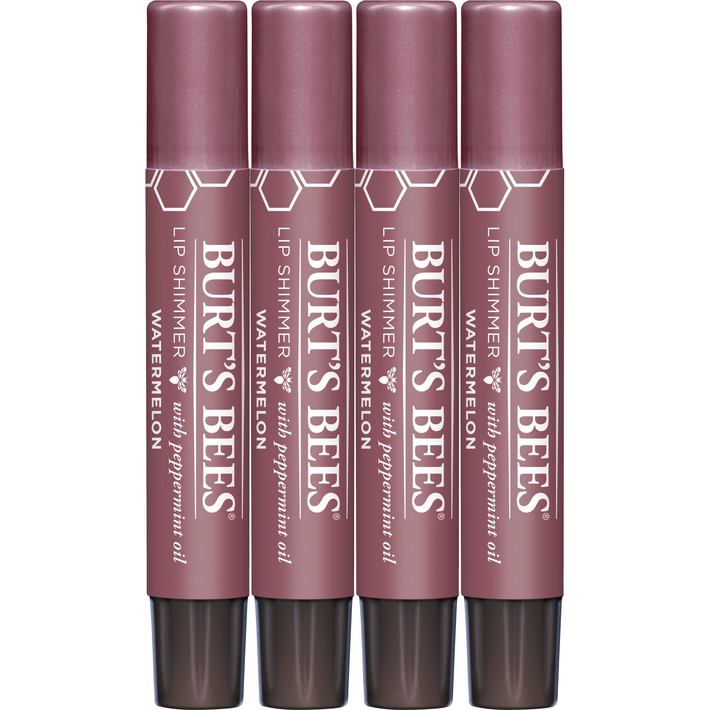 Burt's Bees Shimmer Lip Tint, Mothers Day Gifts for Mom Tinted Lip Balm Stick, Moisturizing for All Day Hydration with Natural Glowy Pigmented Finish & Buildable Color, Watermelon (4-Pack)