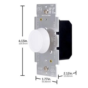 GE Single Pole Rotating Dimmer Switch, Rotate On/Off, Use with Dimmable LED, CFL, and Incandescent Bulbs, Includes Two Knob Colors, UL Listed, White/Light Almond, 18021