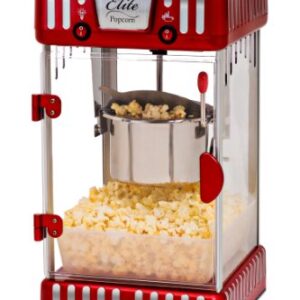 Elite Gourmet EPM-250 Maxi-Matic 2.5 Ounce Classic Carnival, Tabletop Kettle Popcorn Popper Machine, Retro-Style, Movie Hot Buttered Popcorn, Red