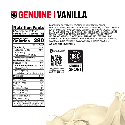 Muscle Milk Genuine Protein Powder, Vanilla Creme, 32g Protein, 5 Pound, 32 Servings