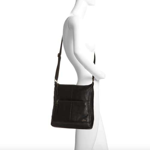 Sakroots Iris Crossbody Bag in Leather, Casual Purse with Adjustable Strap & Zipper Pockets, Multifunctional & Sustainably-Made, Black