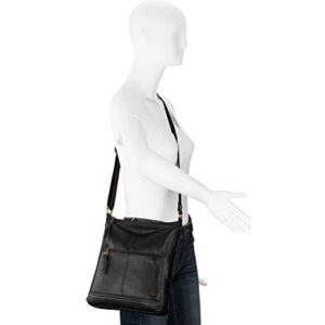 Sakroots Iris Crossbody Bag in Leather, Casual Purse with Adjustable Strap & Zipper Pockets, Multifunctional & Sustainably-Made, Black