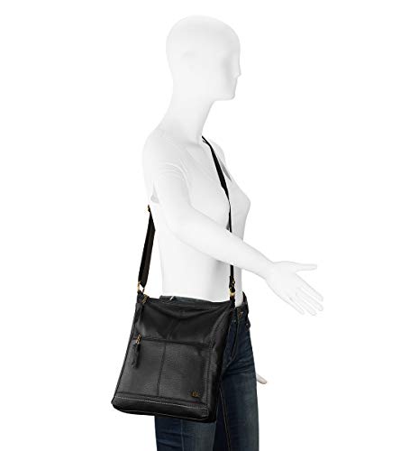 Sakroots Iris Crossbody Bag in Leather, Casual Purse with Adjustable Strap & Zipper Pockets, Multifunctional & Sustainably-Made, Black