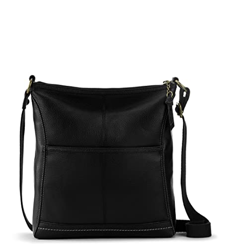 Sakroots Iris Crossbody Bag in Leather, Casual Purse with Adjustable Strap & Zipper Pockets, Multifunctional & Sustainably-Made, Black