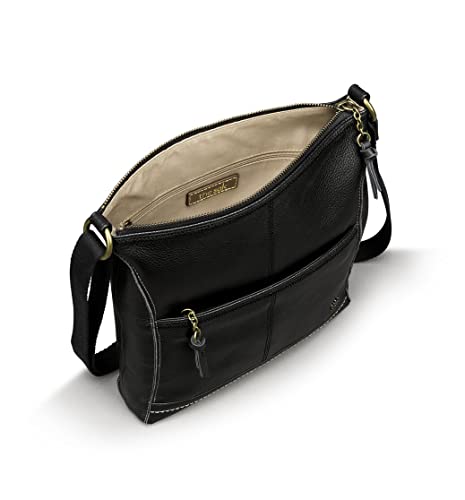 Sakroots Iris Crossbody Bag in Leather, Casual Purse with Adjustable Strap & Zipper Pockets, Multifunctional & Sustainably-Made, Black