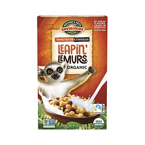 EnviroKidz Leapin’ Lemurs Peanut Butter & Chocolate Organic Cereal,10 Oz Box,Gluten Free