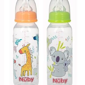 Nuby Printed Non Drip Standard Bottle, Colors May Vary, 2 Count