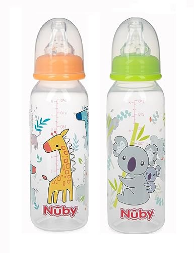 Nuby Printed Non Drip Standard Bottle, Colors May Vary, 2 Count