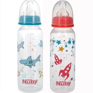 Nuby Printed Non Drip Standard Bottle, Colors May Vary, 2 Count