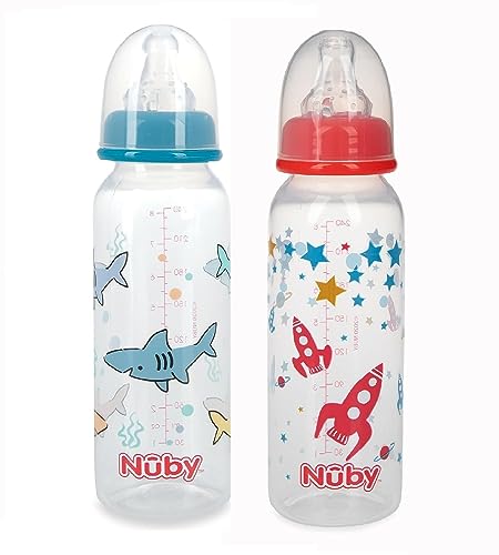 Nuby Printed Non Drip Standard Bottle, Colors May Vary, 2 Count