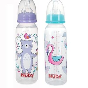 Nuby Printed Non Drip Standard Bottle, Colors May Vary, 2 Count