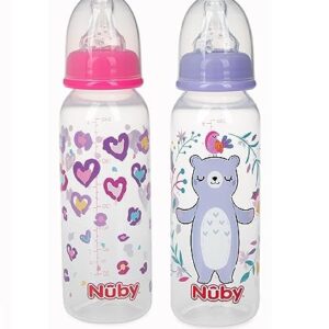 Nuby Printed Non Drip Standard Bottle, Colors May Vary, 2 Count