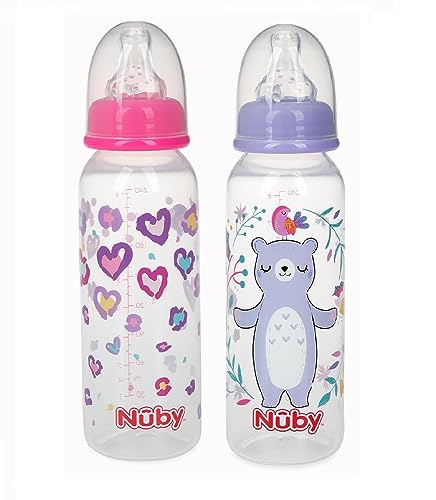 Nuby Printed Non Drip Standard Bottle, Colors May Vary, 2 Count