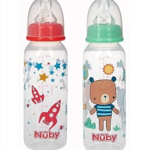 Nuby Printed Non Drip Standard Bottle, Colors May Vary, 2 Count