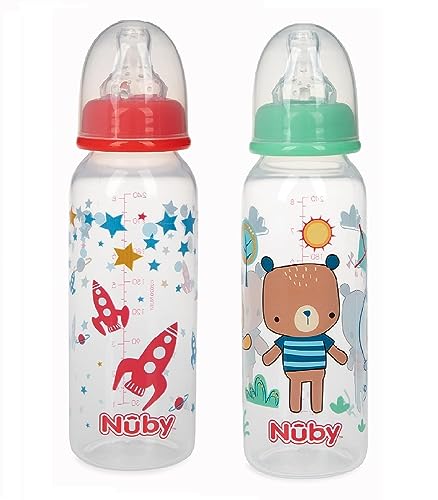 Nuby Printed Non Drip Standard Bottle, Colors May Vary, 2 Count