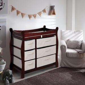 Sleigh Style Baby Changing Table with 6 Baskets - Espresso