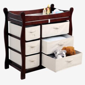 Sleigh Style Baby Changing Table with 6 Baskets - Espresso