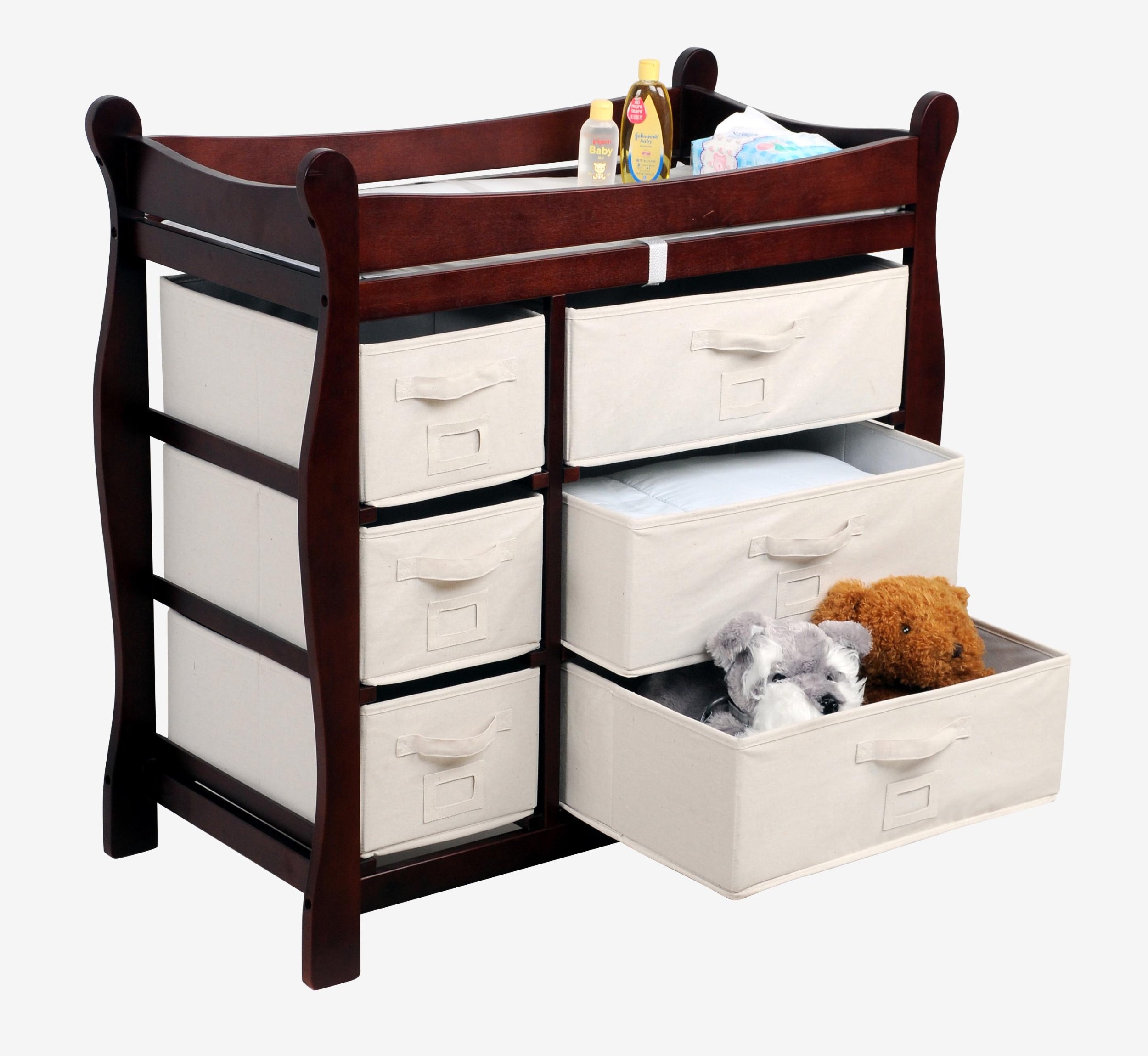 Sleigh Style Baby Changing Table with 6 Baskets - Espresso