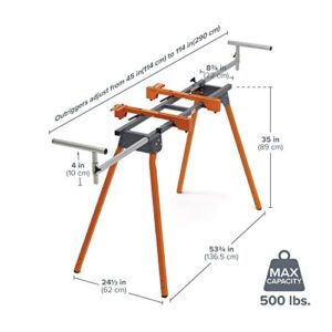 BORA Portamate PM-4000 - Heavy Duty Folding Miter Saw Stand with Quick Attach Tool Mounting Bars Orange 44 x 10 x 6.5 inches