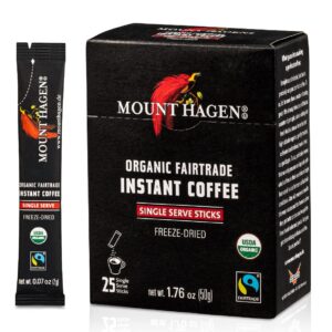 mount hagen 25 count single serve instant coffee packets | organic medium roast arabica beans | eco-friendly, fair-trade [25 sticks/1.76oz/50g]