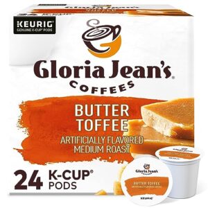 gloria jean's coffees butter toffee, single-serve keurig k-cup pods, flavored medium roast coffee, 24 count (pack of 1)