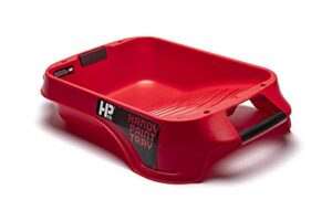 handy paint tray, deep-well design holds up to a gallon of paint or stain, sturdy handles on both ends, integrated magnetic brush holder