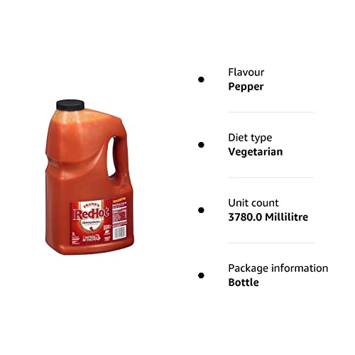 Frank's RedHot Original Cayenne Pepper Hot Sauce, 1 gal - One Gallon Bulk Container of Cayenne Pepper Hot Sauce to Add Flavorful Heat to Entrees, Sides, Snacks, and More