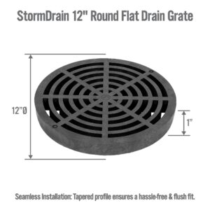 StormDrain 12" Outdoor Catch Basin Flat Round Grate Cover - Superior Strength and Durability, Black