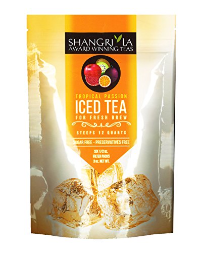 Shangri-La Tea Company Iced Tea Bags, Tropical Passion, Unsweetened and All Natural, Brews 2 Quarts Per Tea Bag, (6 Count) (5051)