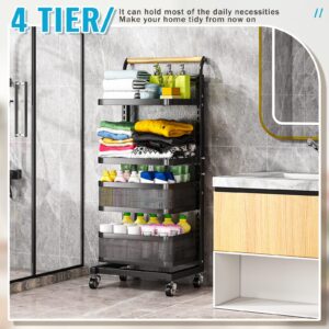 7 code 4 Tier Rolling Utility Cart, Multifunctional Detachable Utility Storage Cart for Kitchen, Rolling Metal Organization Cart with Handle & Lockable Wheels, White