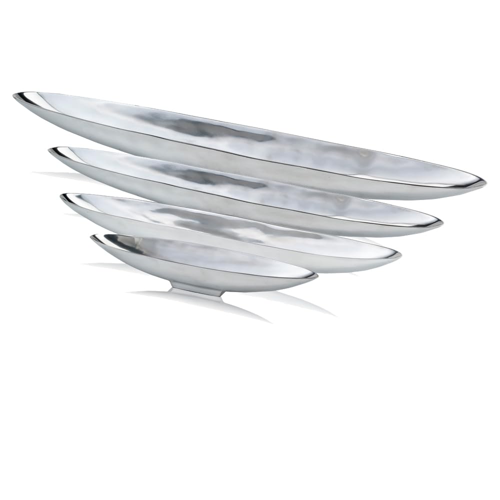 Modern Day Accents Barco Short Boat, Silver, Aluminum, Popular, Bowl, Tray, Tabletop, Centerpiece, Modern, Accent, Accessory, Décor, Home, Office, Filler, Glam, 20” x 4.5” x 3