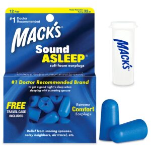 mack’s sound asleep soft foam earplugs, 12 pair – 32db high nrr, comfortable ear plugs for sleeping, snoring, travel and noisy neighbors