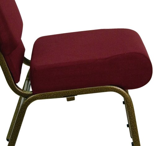 Flash Furniture HERCULES Series 21''W Stacking Church Chair in Burgundy Fabric - Gold Vein Frame