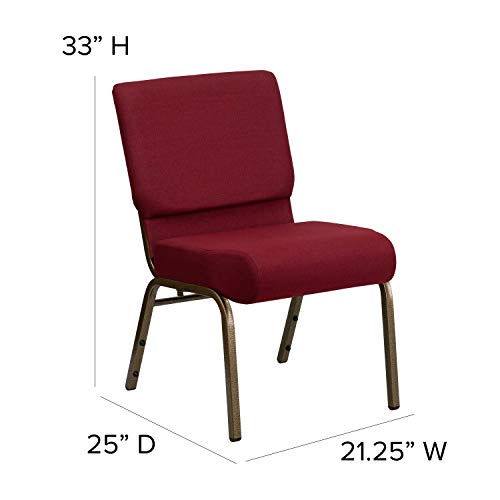 Flash Furniture HERCULES Series 21''W Stacking Church Chair in Burgundy Fabric - Gold Vein Frame