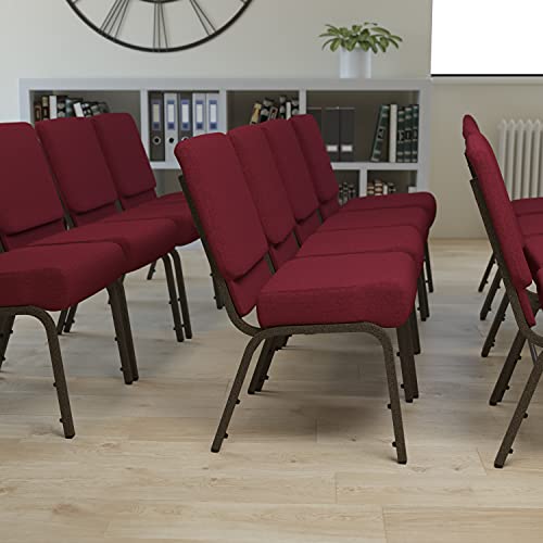 Flash Furniture HERCULES Series 21''W Stacking Church Chair in Burgundy Fabric - Gold Vein Frame