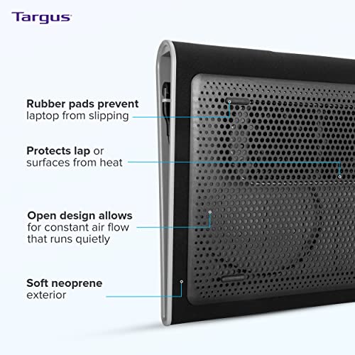 Targus 17 inch Dual Fan Lap Chill Mat - Soft Neoprene Laptop Cooling Pad, Heat Protection/Dispersion Laptop Cooler/Fan, USB-A Connection, Black