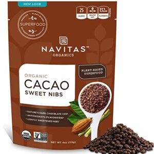 navitas organics cacao sweet nibs, 4oz. bag, 28 servings — organic, non-gmo, gluten-free