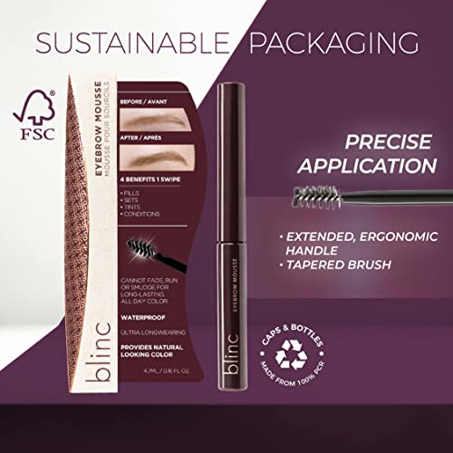 Blinc Eyebrow Mousse, Extreme Hold Tinted Eyebrow Gel with Peptides and Vitamins A & E, Natural Finish, Long-Wearing, Waterproof, Vegan, Gluten-Free & Cruelty-Free, Dark Brunette, 4.7mL/ 0.16 Fl. Oz