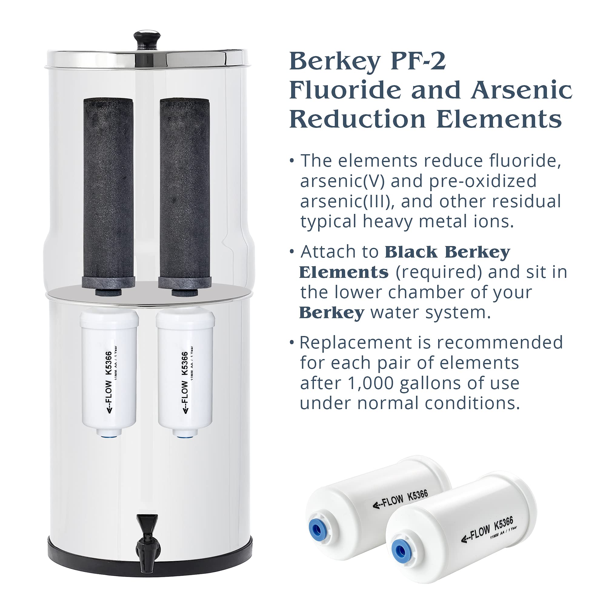 Set of 2 Berkey Authentic Black Berkey Elements (BB9-2) and 2 Berkey PF-2 Fluoride and Arsenic Reduction Elements - Combo Pack