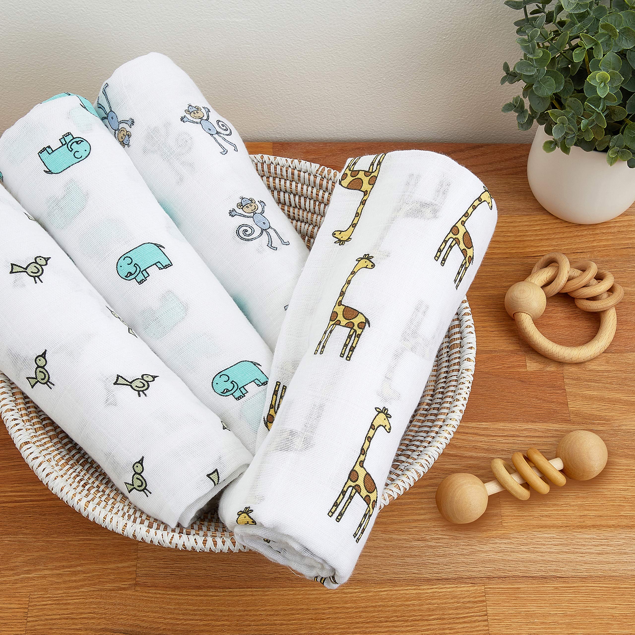 aden + anais Swaddle Blanket, Boutique Muslin Blankets for Girls & Boys, Baby Receiving Swaddles, Ideal Newborn & Infant Swaddling Set, Perfect Shower Gifts, 4 Pack, Jungle Jam