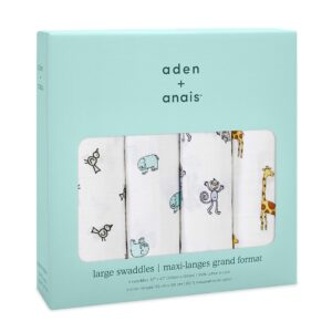 aden + anais Swaddle Blanket, Boutique Muslin Blankets for Girls & Boys, Baby Receiving Swaddles, Ideal Newborn & Infant Swaddling Set, Perfect Shower Gifts, 4 Pack, Jungle Jam