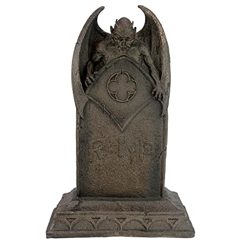 Design Toscano DB160282 The Vampire Demon Halloween Tombstone Gothic Decor Garden Graveyard Statue, 22 Inch, Greystone