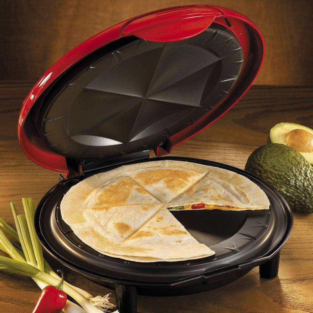 Nostalgia with Extra Stuffing Latch 6-Wedge Electric Quesadilla Maker, 8-inch, Red