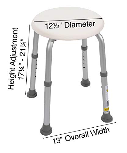 Essential Medical Supply Round Bath Stool for Compact Showers and Tubs, Height Adjustable, White